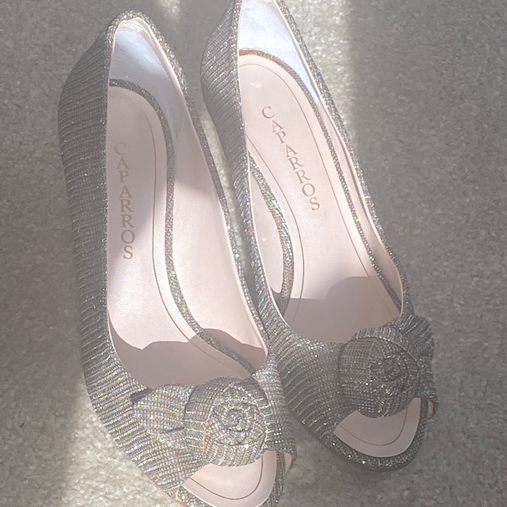 Bridgerton - esque. Caparros Glittering Silver accent Heels
